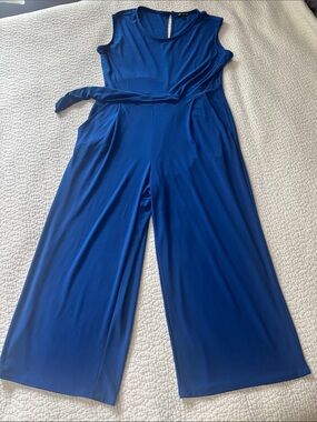 Nina Leonard Royal Blue Sleeveless Wide-Leg Jumpsuit with Tie Waist